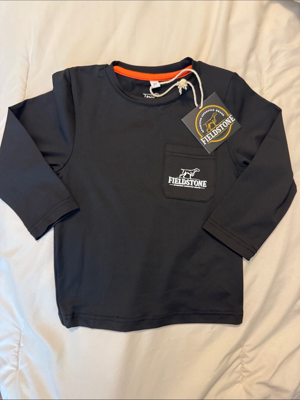 Fieldstone Boys' Black Long-Sleeve Pocket Tee